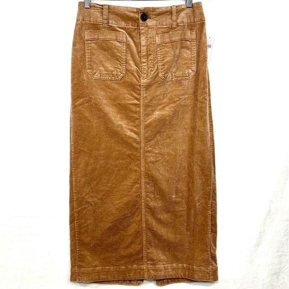 NEW Maeve Anthropologie Petite Small Colette Maxi Skirt Corduroy Cedar Tan $138 - Picture 1 of 15